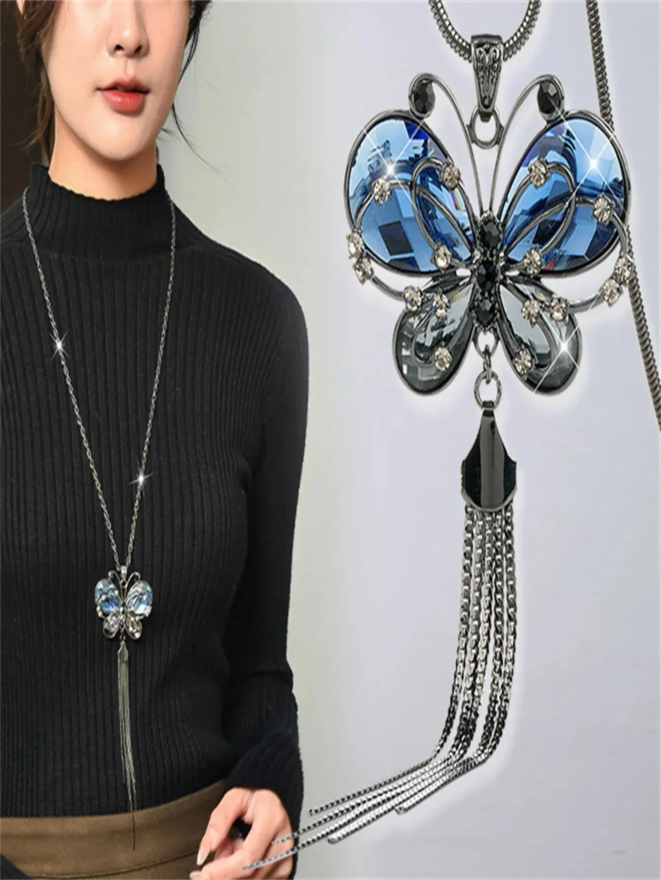 Long Necklaces Pendants Women Geometric Statement Maxi Fashion Crystal Jewelry