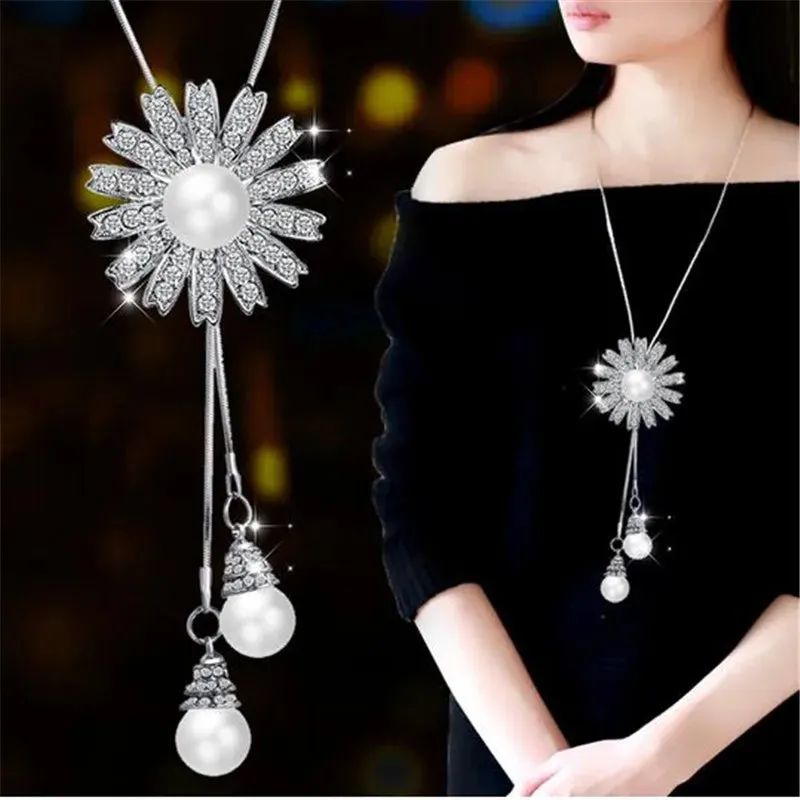 Long Necklaces Pendants Women Geometric Statement Maxi Fashion Crystal Jewelry