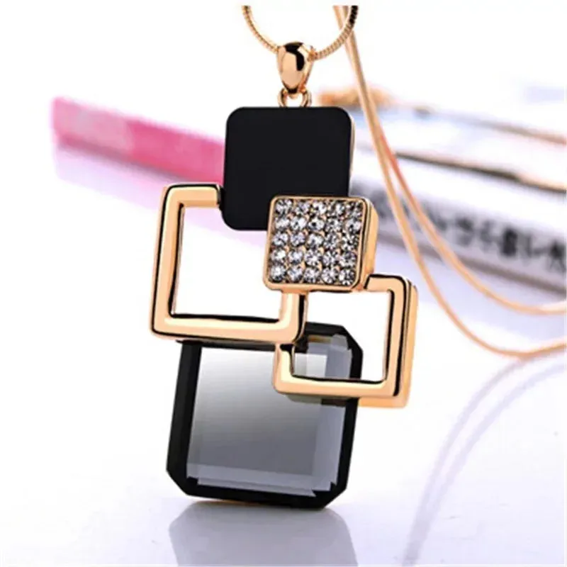 Long Necklaces Pendants Women Geometric Statement Maxi Fashion Crystal Jewelry