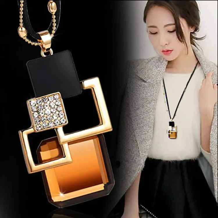 Long Necklaces Pendants Women Geometric Statement Maxi Fashion Crystal Jewelry