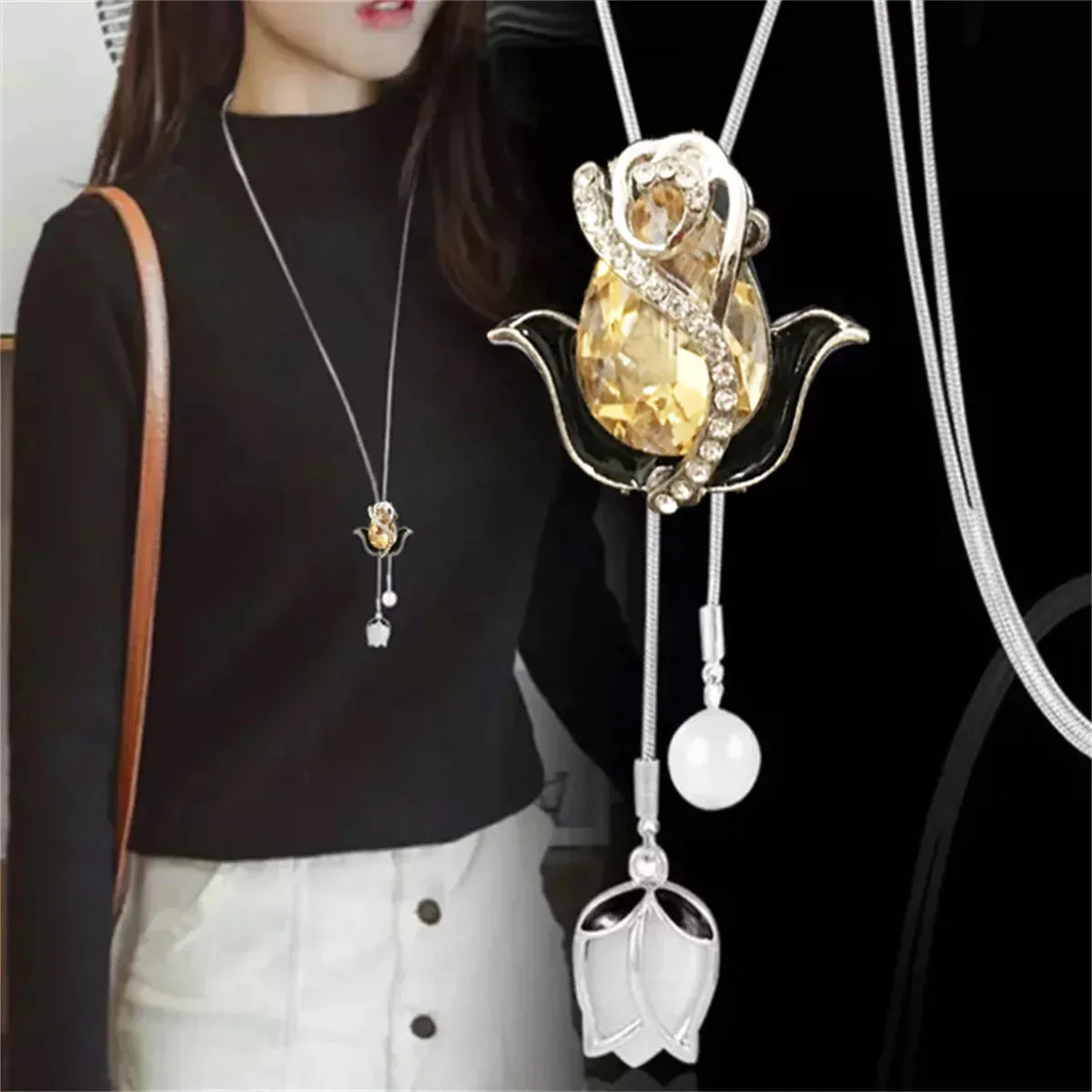 Long Necklaces Pendants Women Geometric Statement Maxi Fashion Crystal Jewelry