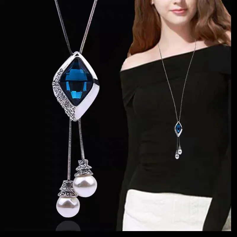 Long Necklaces Pendants Women Geometric Statement Maxi Fashion Crystal Jewelry