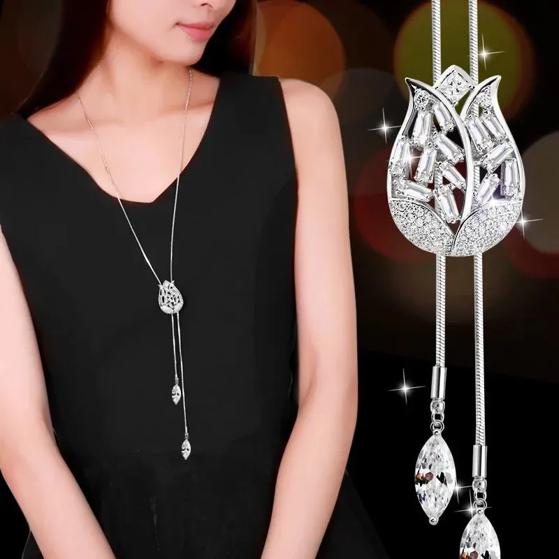 Long Necklaces Pendants Women Geometric Statement Maxi Fashion Crystal Jewelry