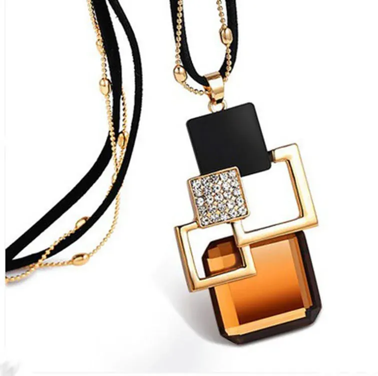 Long Necklaces Pendants Women Geometric Statement Maxi Fashion Crystal Jewelry