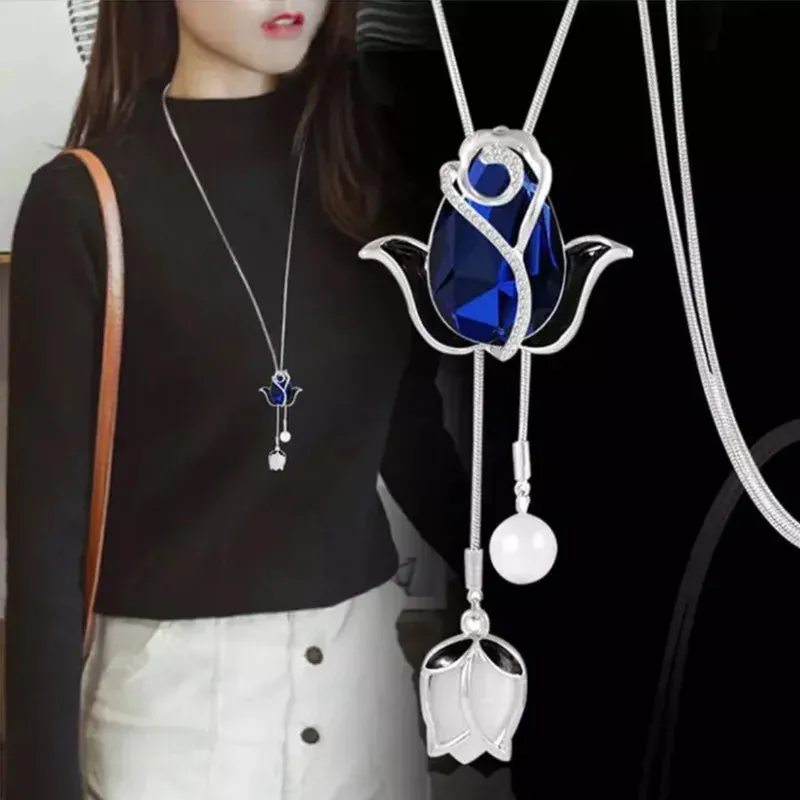 Long Necklaces Pendants Women Geometric Statement Maxi Fashion Crystal Jewelry