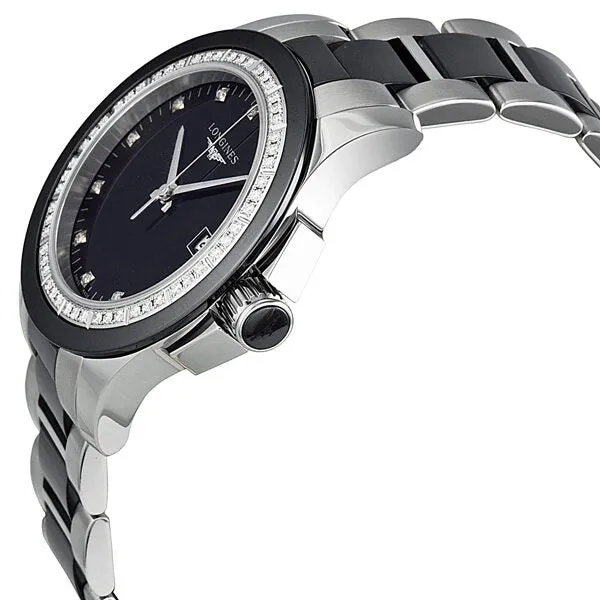Longines Conquest Black Ceramic Diamond Ladies Watch L32810577 L3.281.0.57.7
