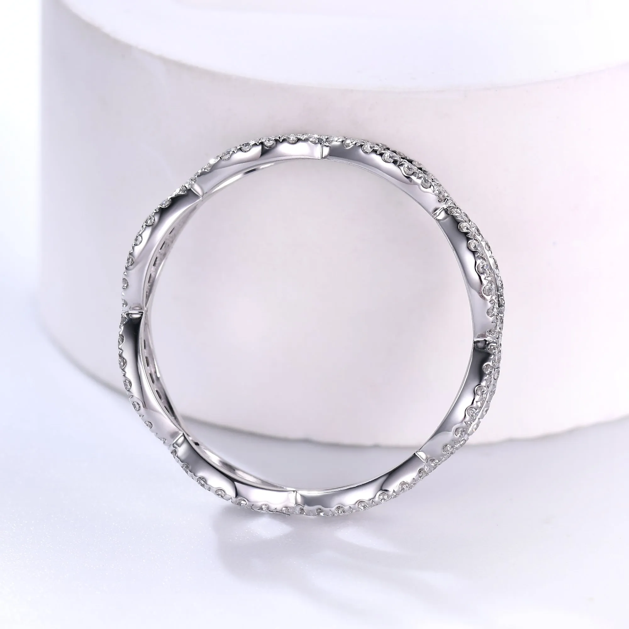 Loop Diamond Wedding Ring White Gold Full Eternity Moissanite Wedding Band