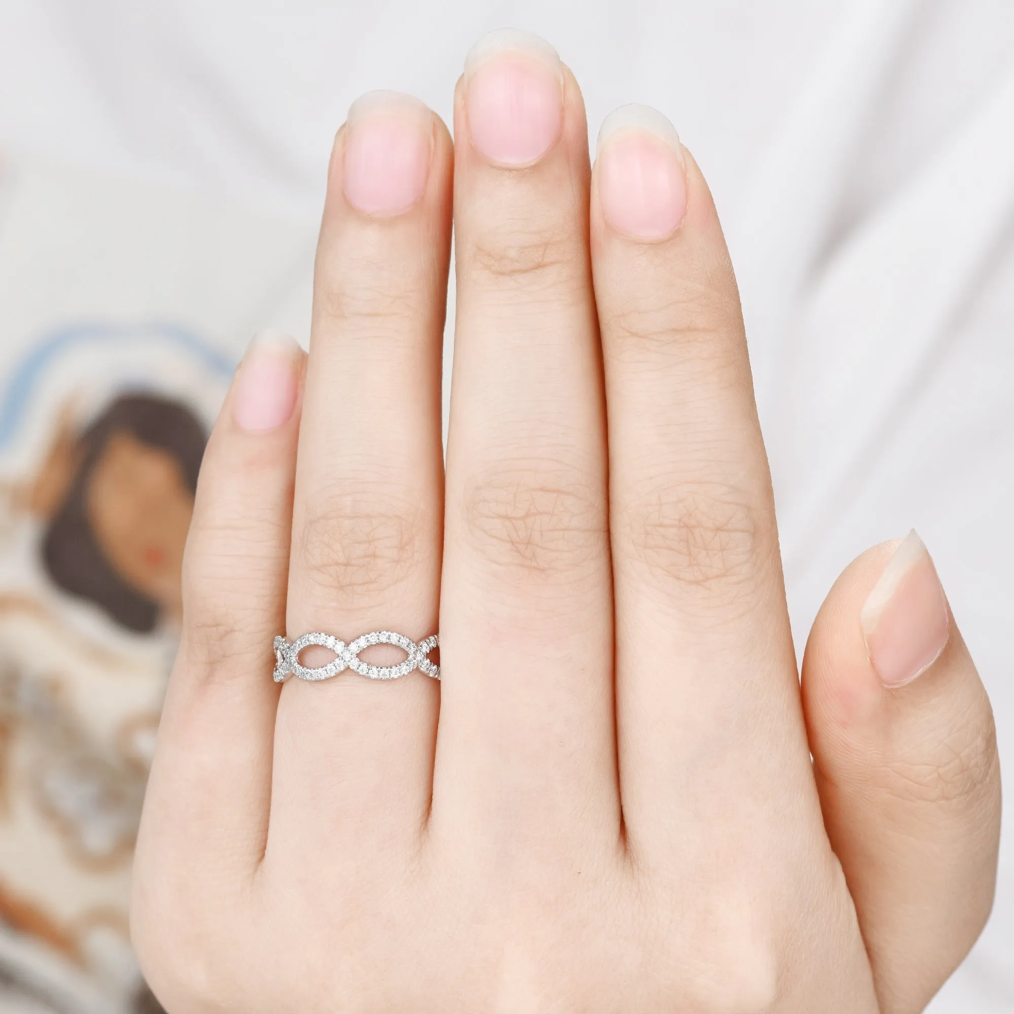Loop Diamond Wedding Ring White Gold Full Eternity Moissanite Wedding Band