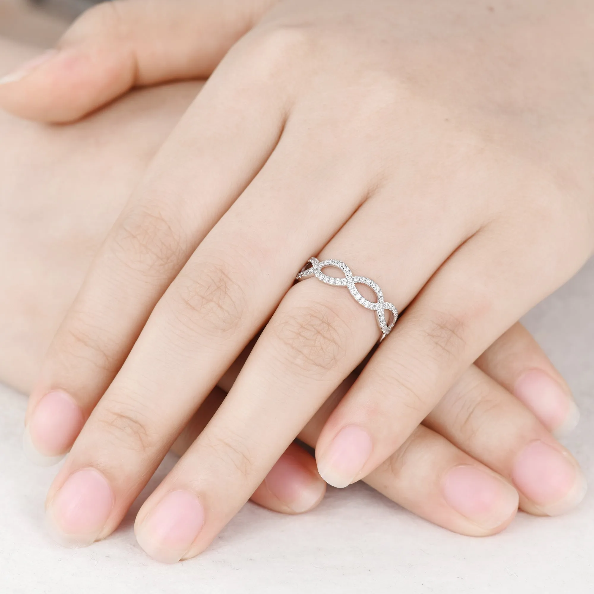 Loop Diamond Wedding Ring White Gold Full Eternity Moissanite Wedding Band