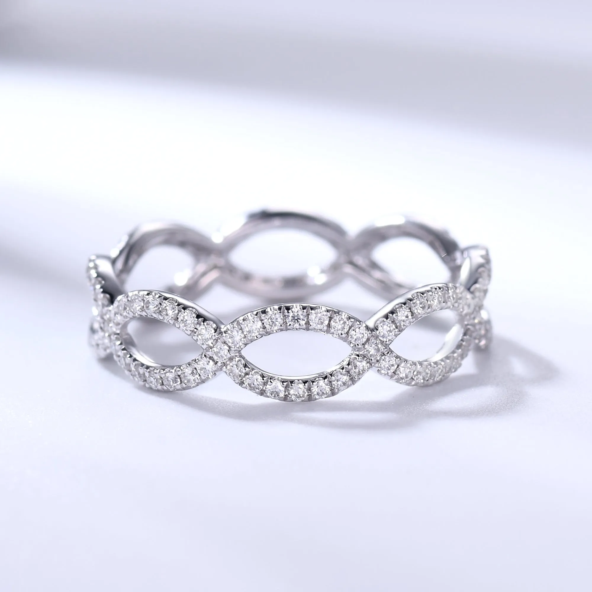 Loop Diamond Wedding Ring White Gold Full Eternity Moissanite Wedding Band