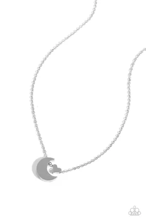Low-Key Lunar - Silver - Crescent Moon and Heart Paparazzi Short Necklace
