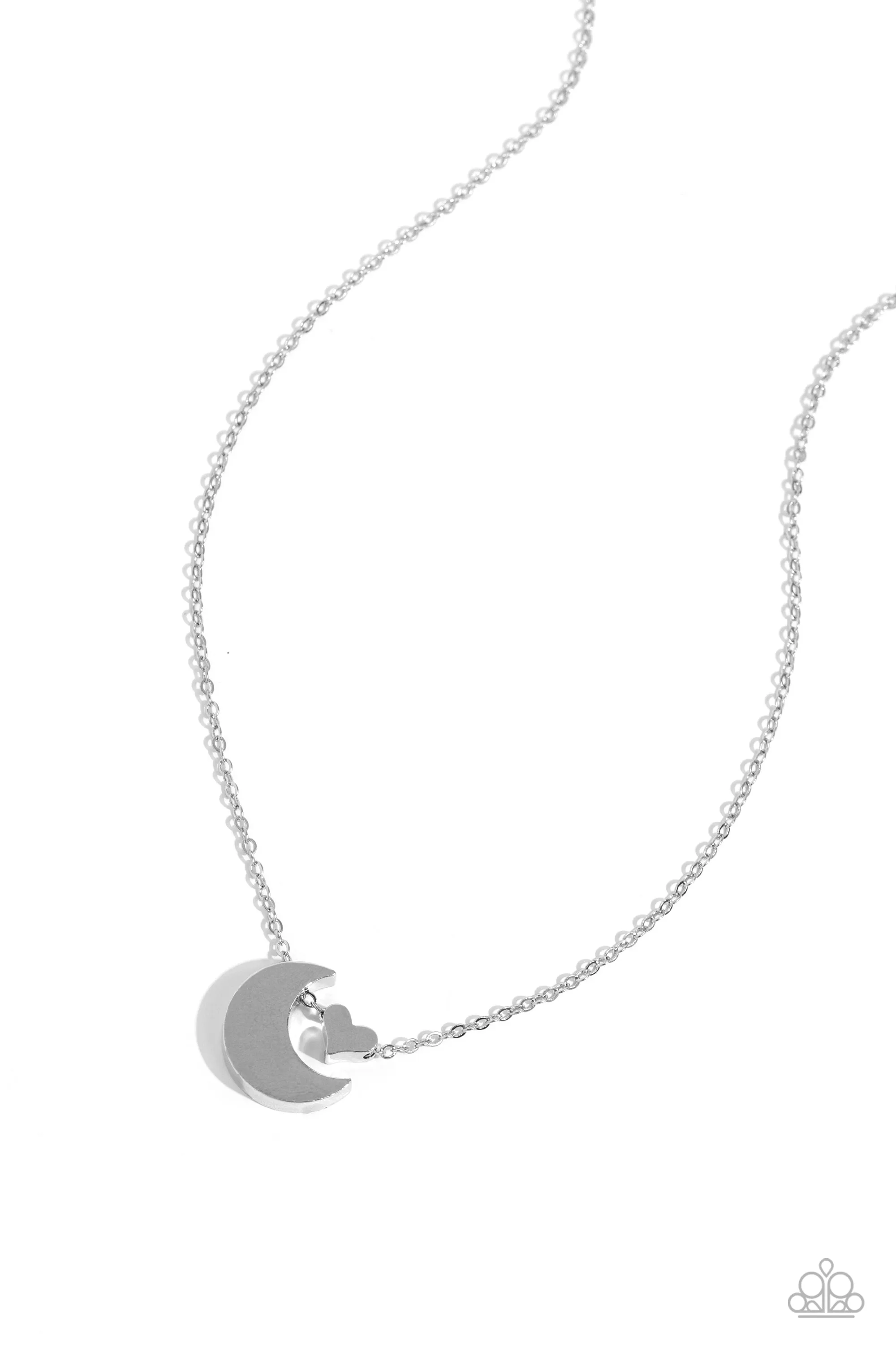 Low-Key Lunar - Silver - Crescent Moon and Heart Paparazzi Short Necklace