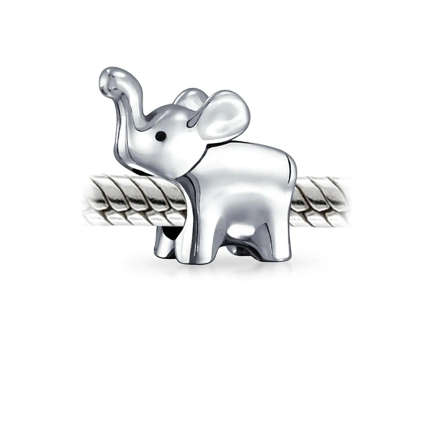 Lucky Zoo Animal Charm Bead Trunk Up Elephant Sterling Silver for Bracelets