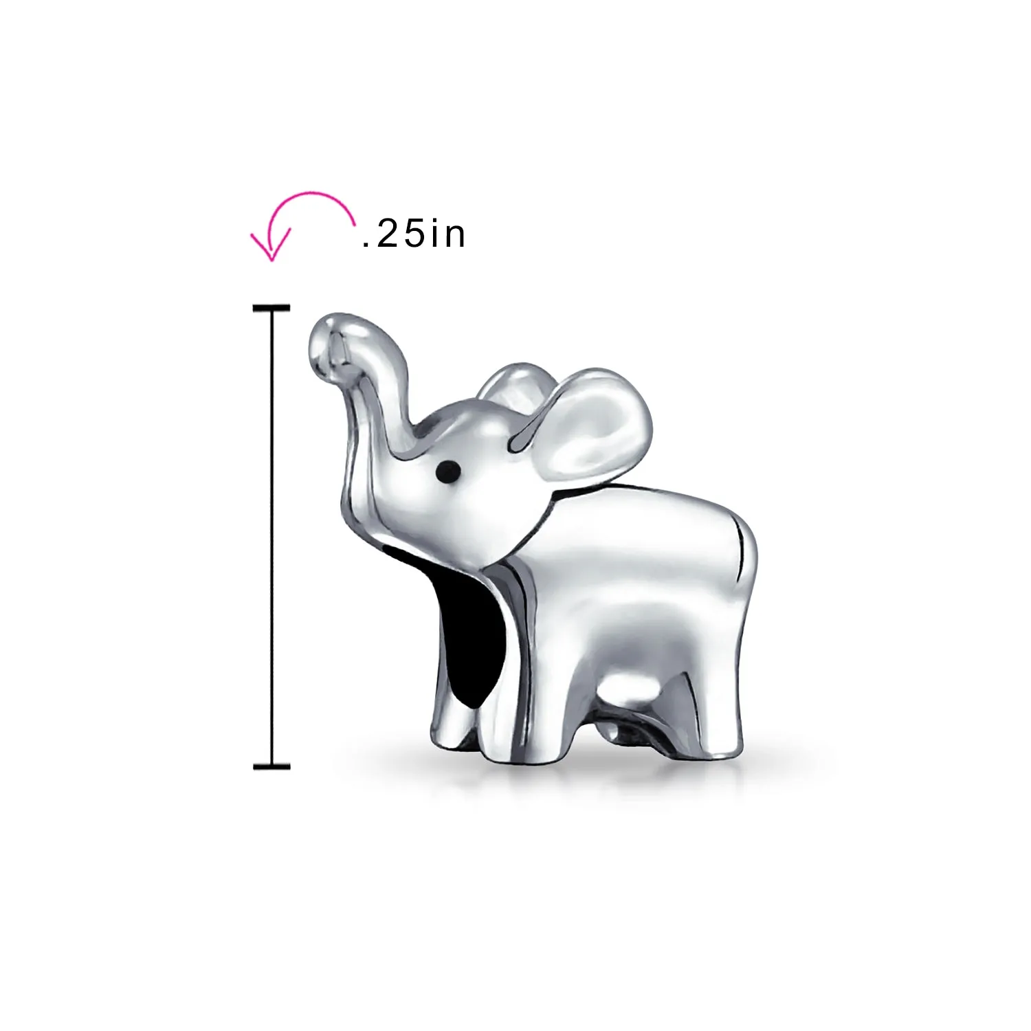 Lucky Zoo Animal Charm Bead Trunk Up Elephant Sterling Silver for Bracelets