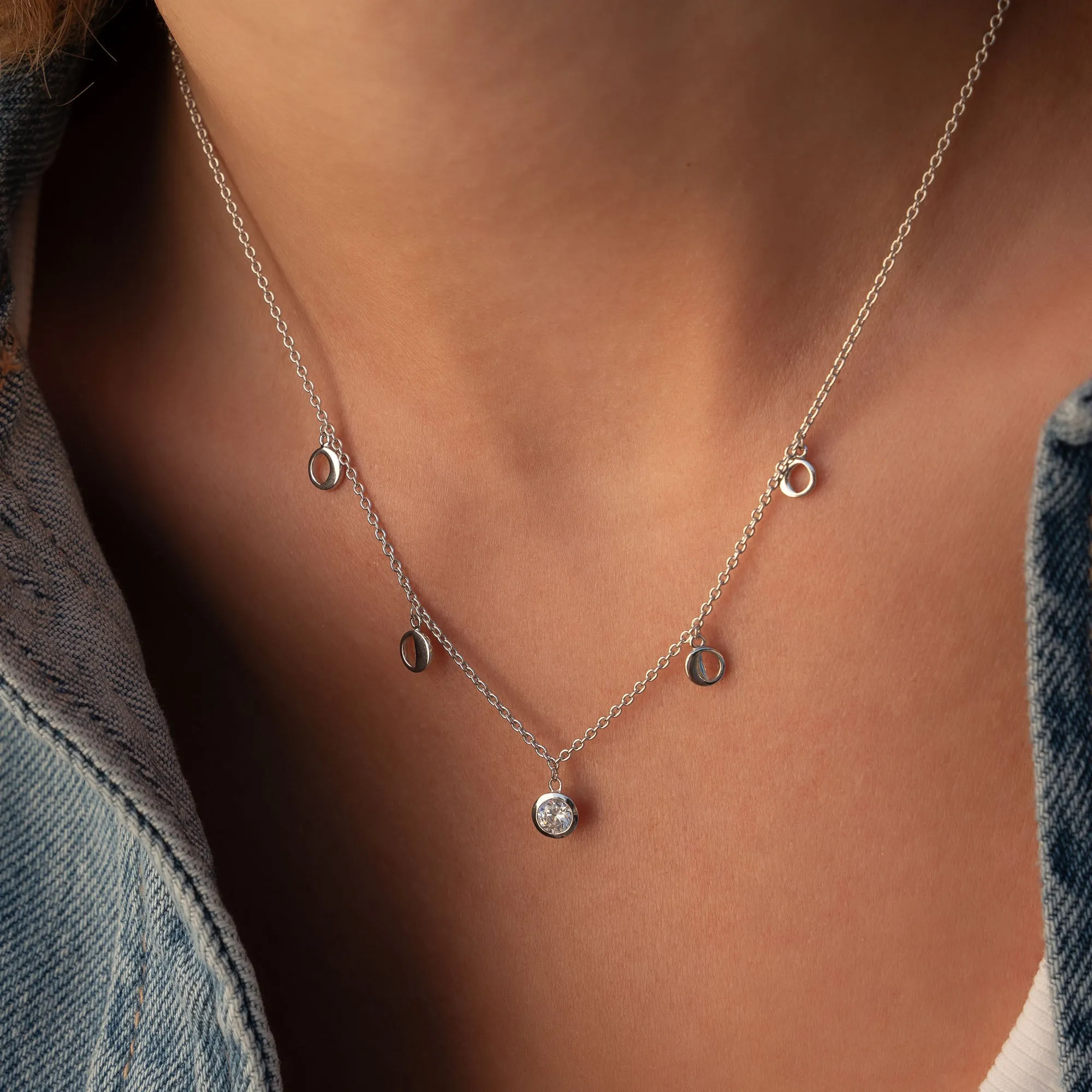 Luna 925 sterling silver necklace with white zirconia stone
