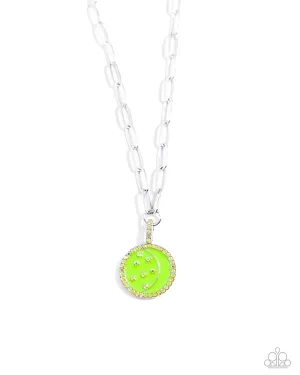 Lunar Liaison - Multi - Iridescent Star Green Painted Moon Disc Paparazzi Short Necklace