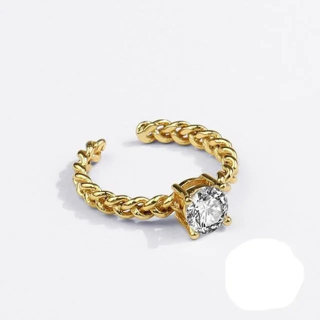 Luxirious White Sapphire Engagement Ring Yellow Gold For Women Jewelry