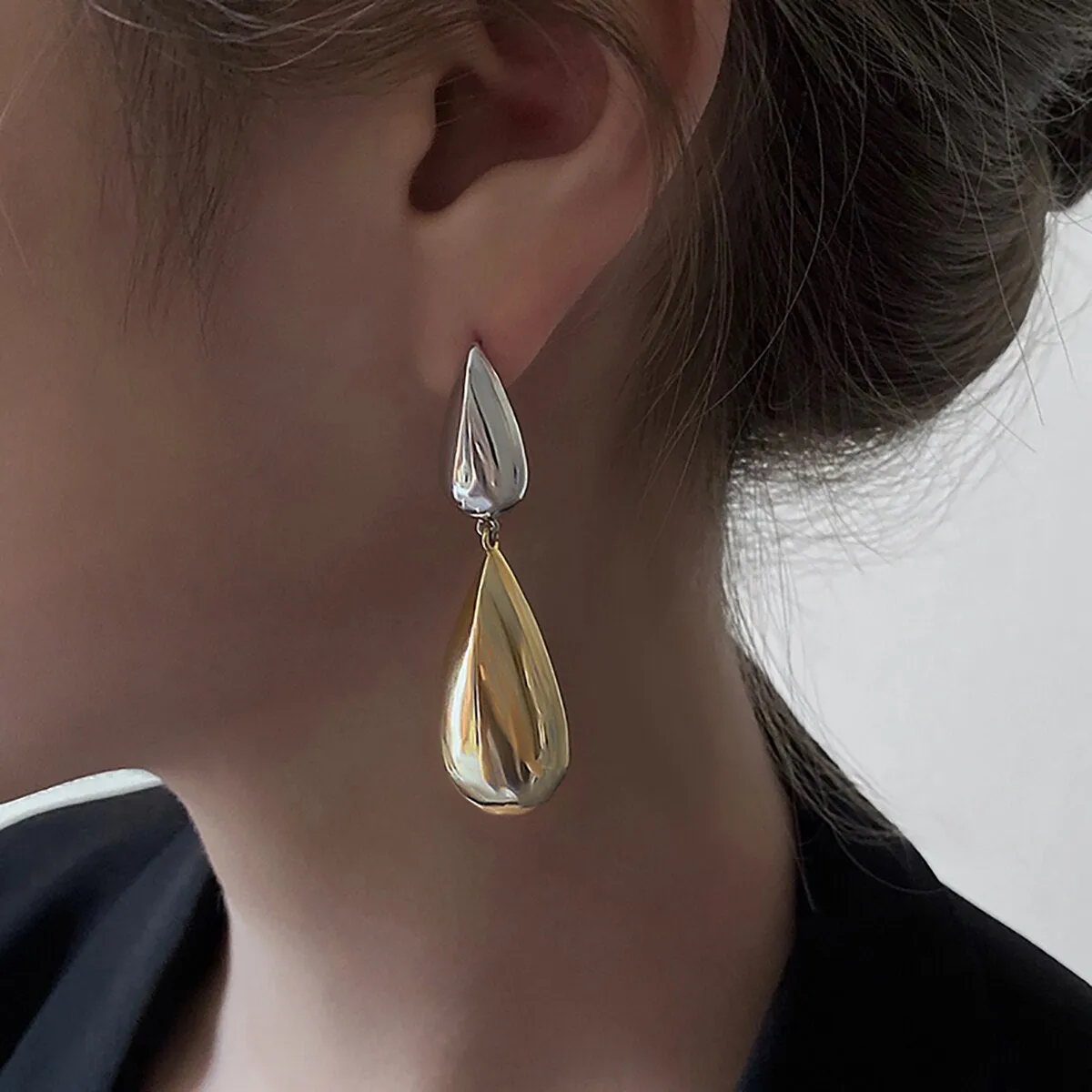 Luxury Water Drop  Dangle Earrings Long Metal Wedding Jewelry Pendant