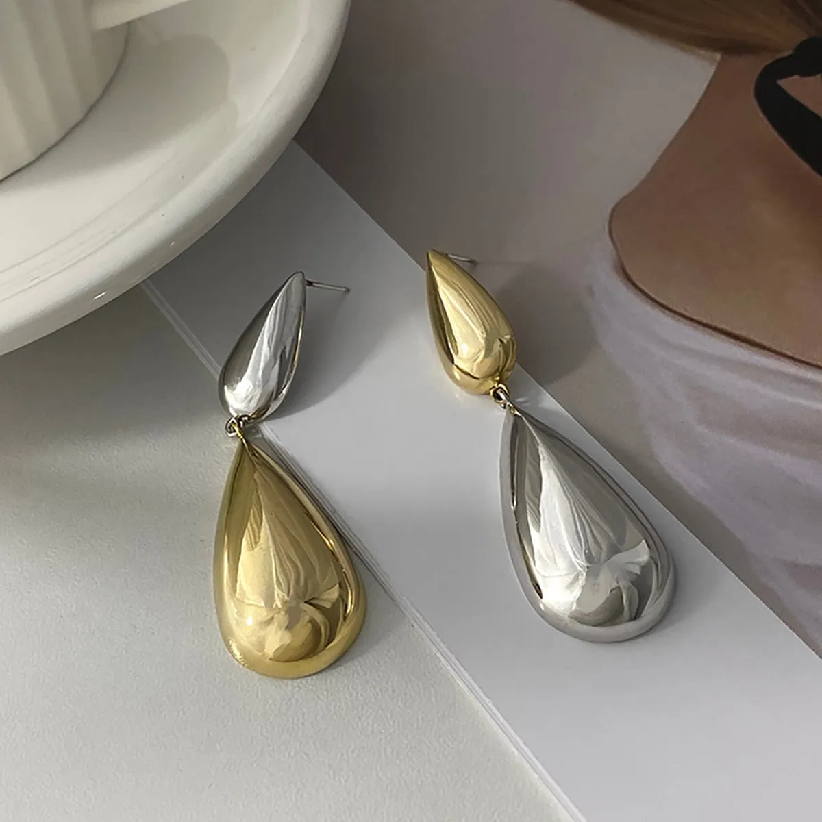 Luxury Water Drop  Dangle Earrings Long Metal Wedding Jewelry Pendant