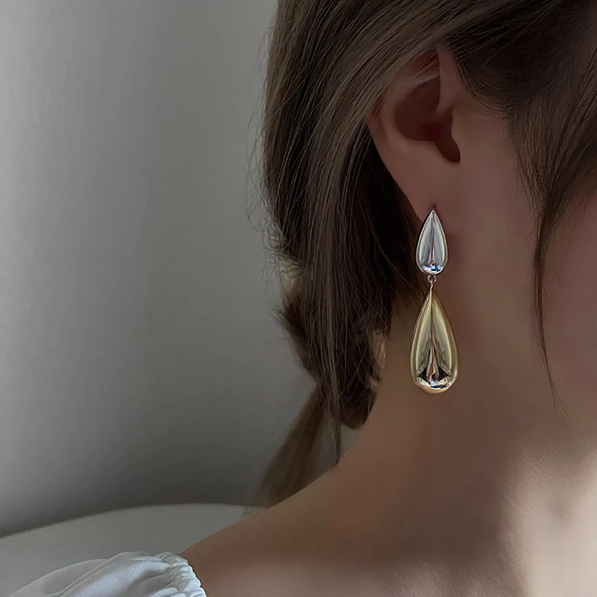 Luxury Water Drop  Dangle Earrings Long Metal Wedding Jewelry Pendant
