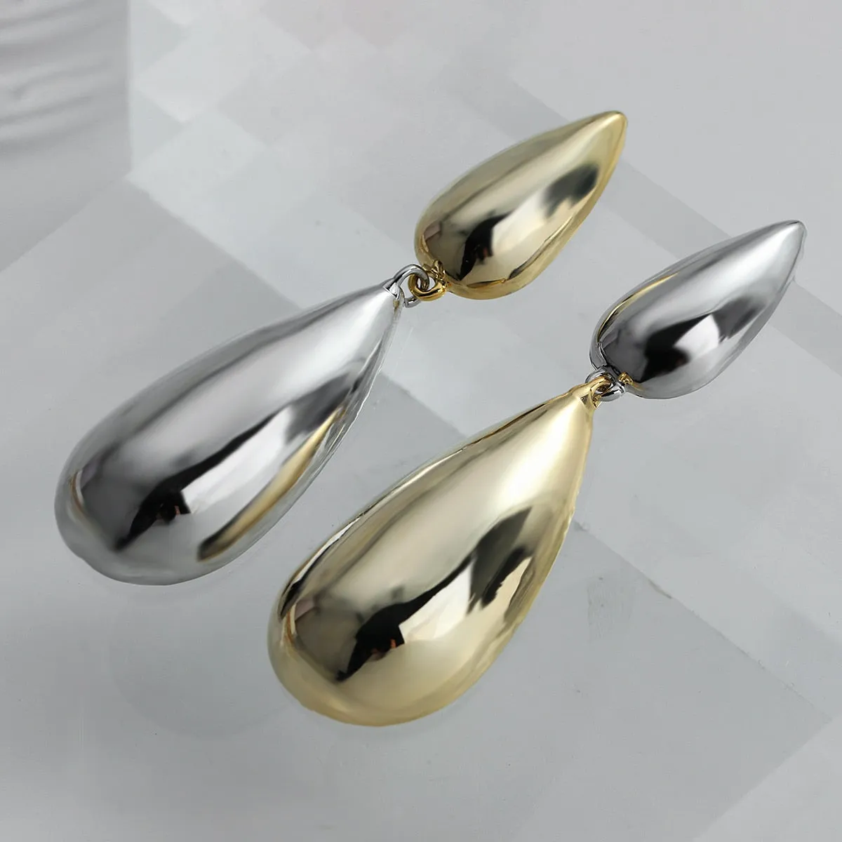 Luxury Water Drop  Dangle Earrings Long Metal Wedding Jewelry Pendant