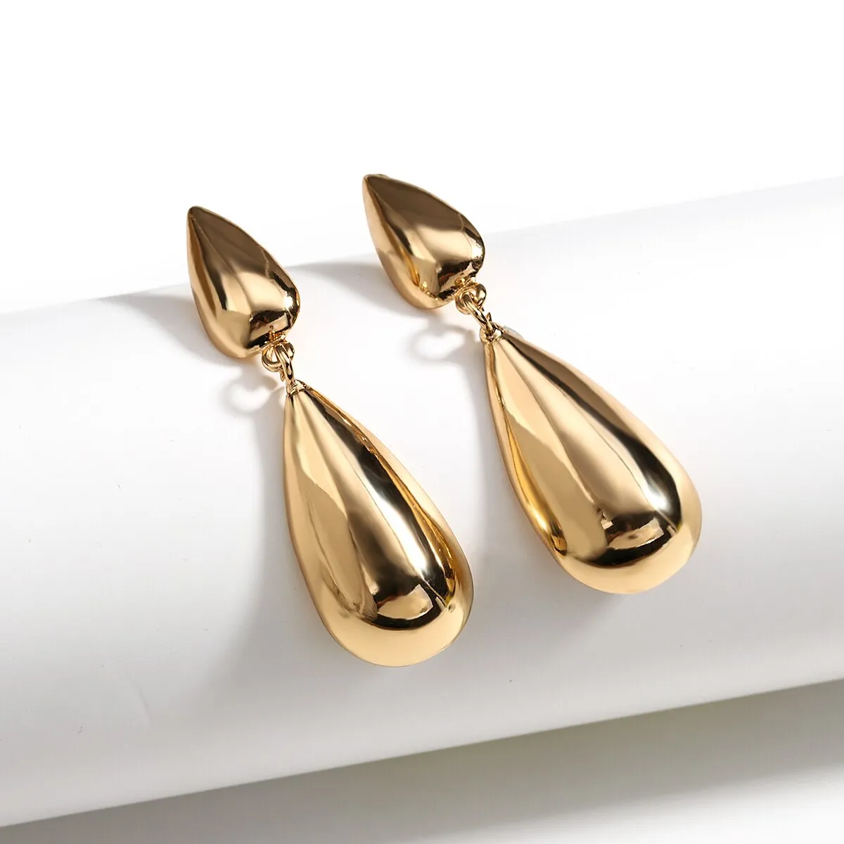 Luxury Water Drop  Dangle Earrings Long Metal Wedding Jewelry Pendant