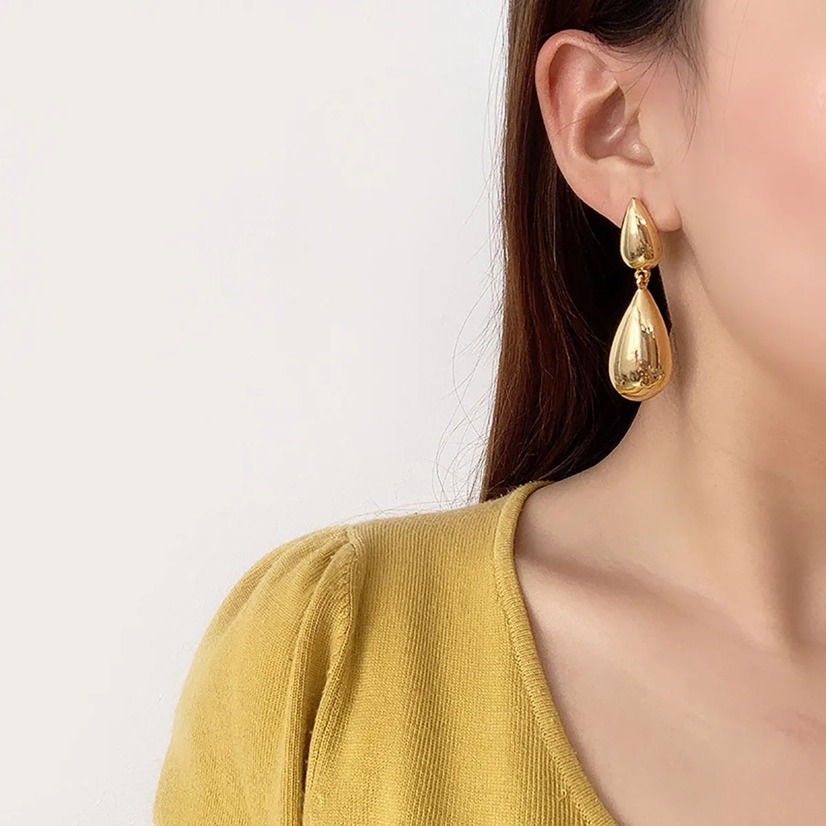 Luxury Water Drop  Dangle Earrings Long Metal Wedding Jewelry Pendant
