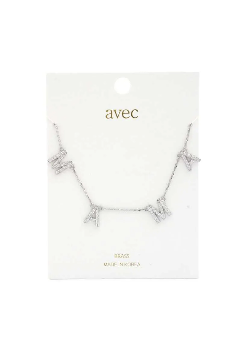 Mama Rhinestone Metal Necklace