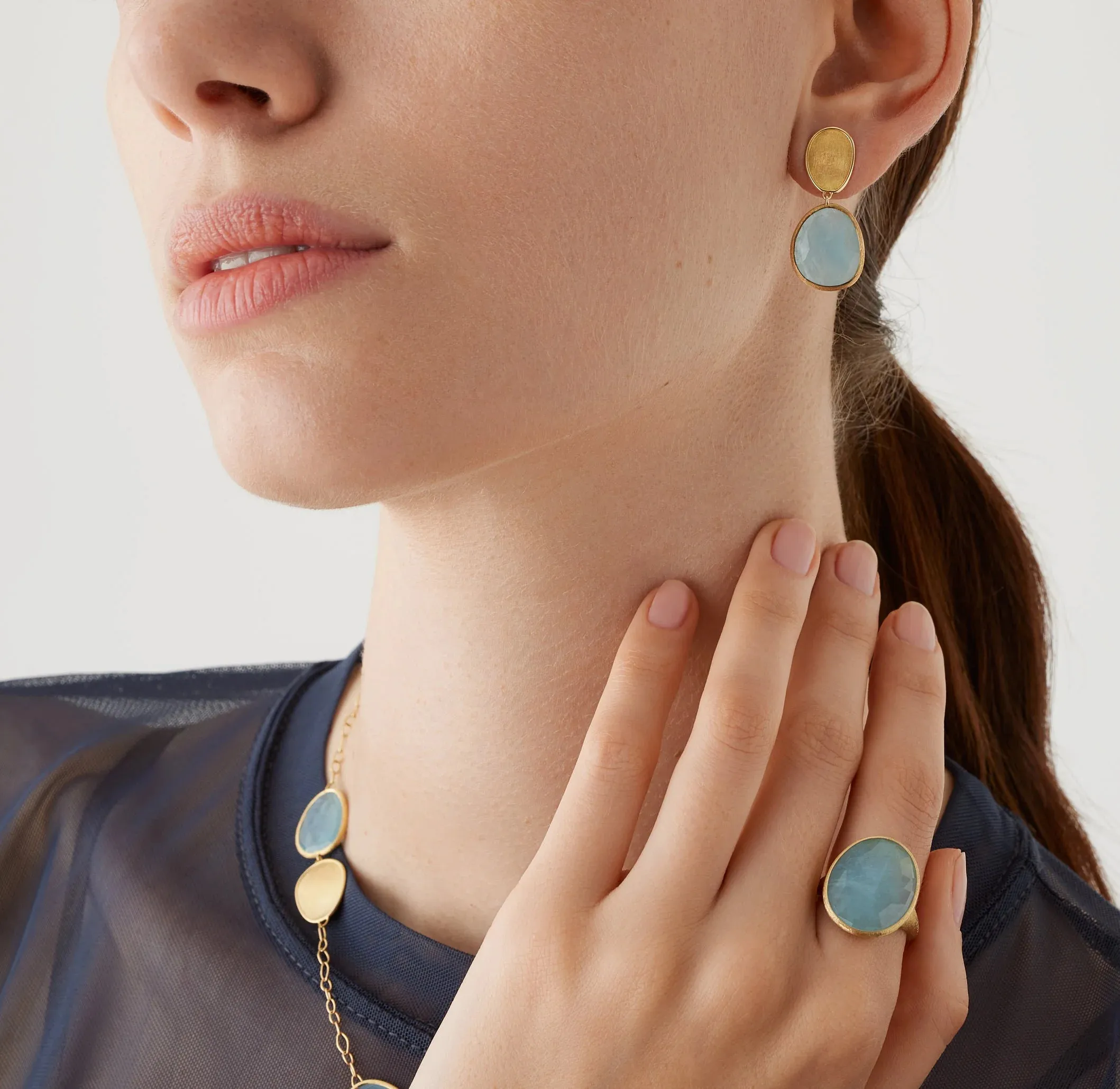 Marco Bicego Lunaria Yellow Gold Aquamarine Drop Earrings