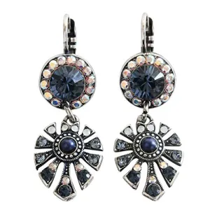 Mariana "Mood Indigo" Silver Plated Monstera Leaf Dangle Crystal Earrings, 1514/3 1069
