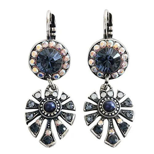 Mariana "Mood Indigo" Silver Plated Monstera Leaf Dangle Crystal Earrings, 1514/3 1069