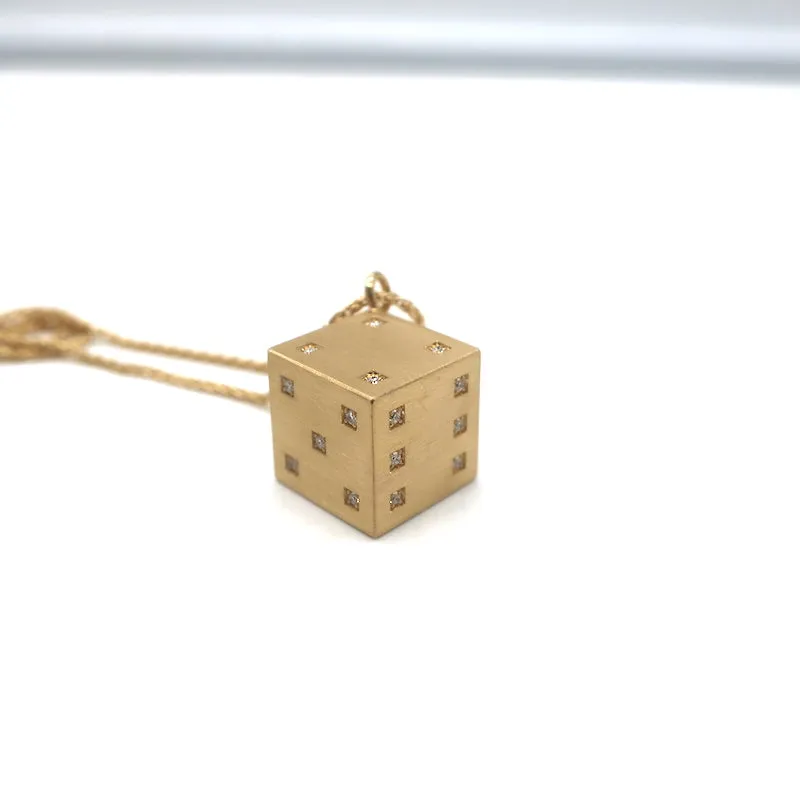 Marie Lichtenberg Dado 13mm Diamond Dice Charm on Spiga Chain 18k Gold NEW