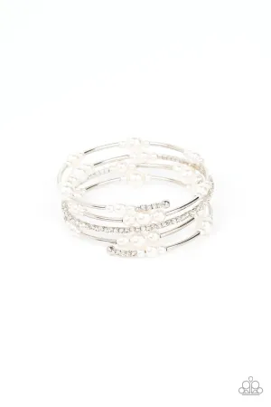Marina Masterpiece White Pearl, Bead, and Rhinestone Paparazzi Coil Bracelet