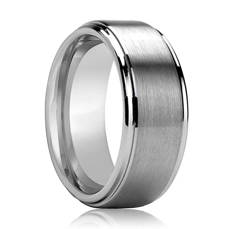 MARVEL | Silver Tungsten Ring, Brushed, Stepped Edge