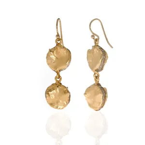 Matte Gold Tone Double Drop Earring on French Wire