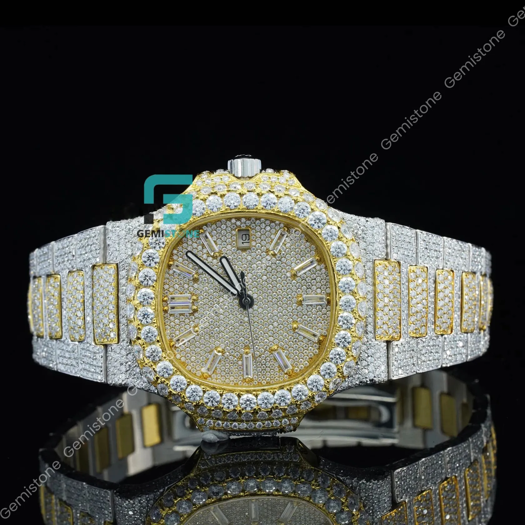 Men's Fully Studded Two Tone Full Diamond Watch For Gift