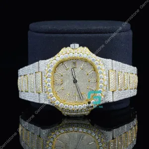 Men's Fully Studded Two Tone Full Diamond Watch For Gift