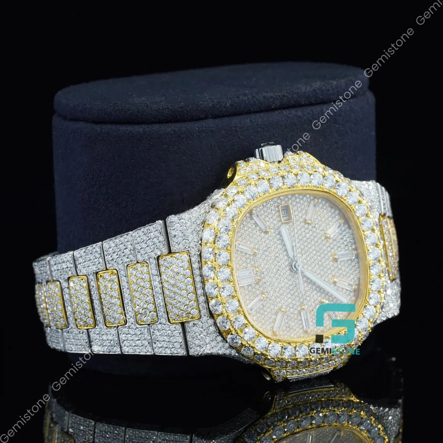 Men's Fully Studded Two Tone Full Diamond Watch For Gift