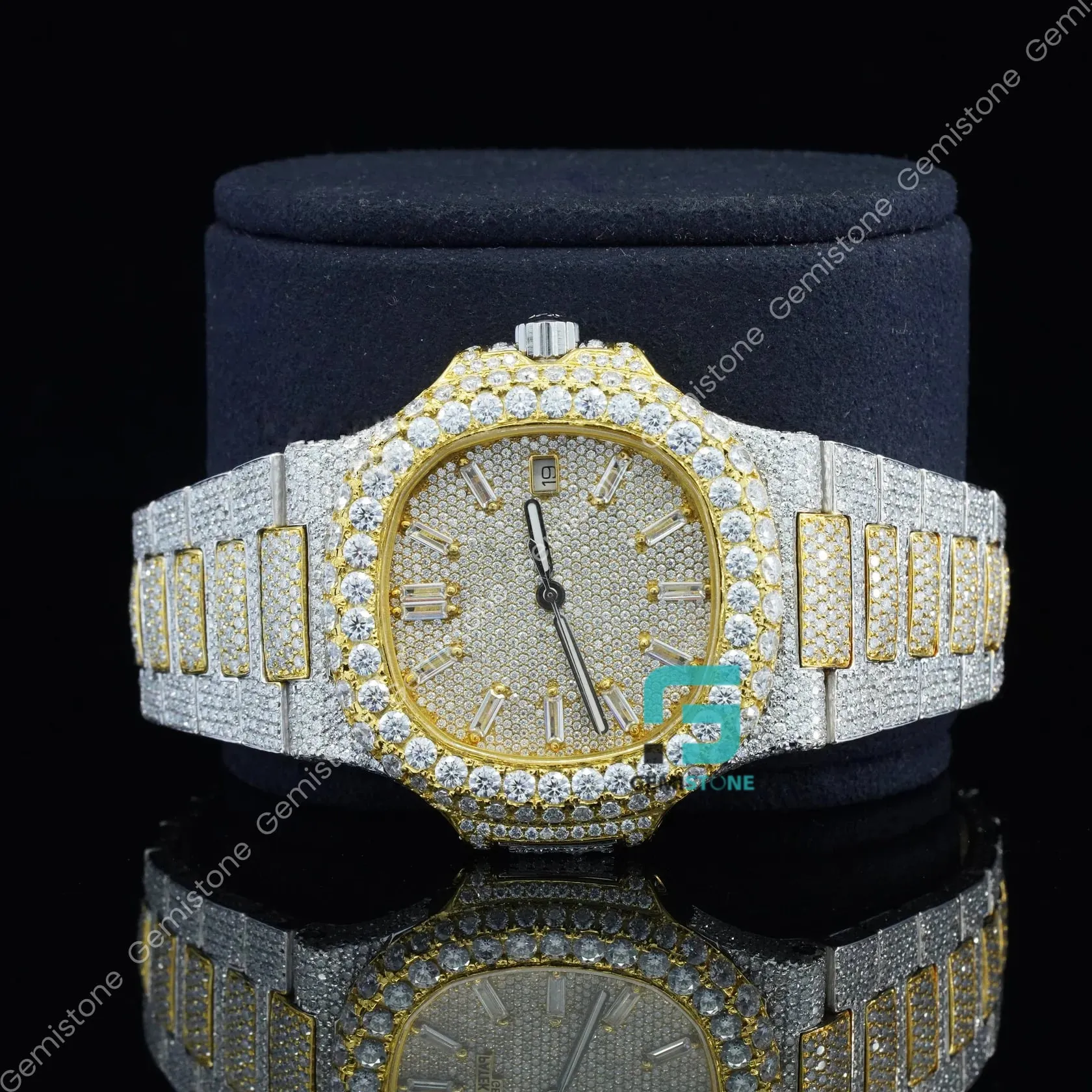 Men's Fully Studded Two Tone Full Diamond Watch For Gift