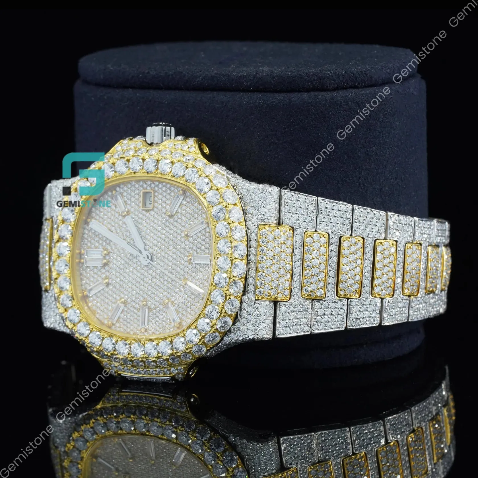 Men's Fully Studded Two Tone Full Diamond Watch For Gift