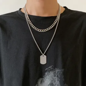 Men's Hip Hop Dog Tag Pendant Chunky Chain Necklaces