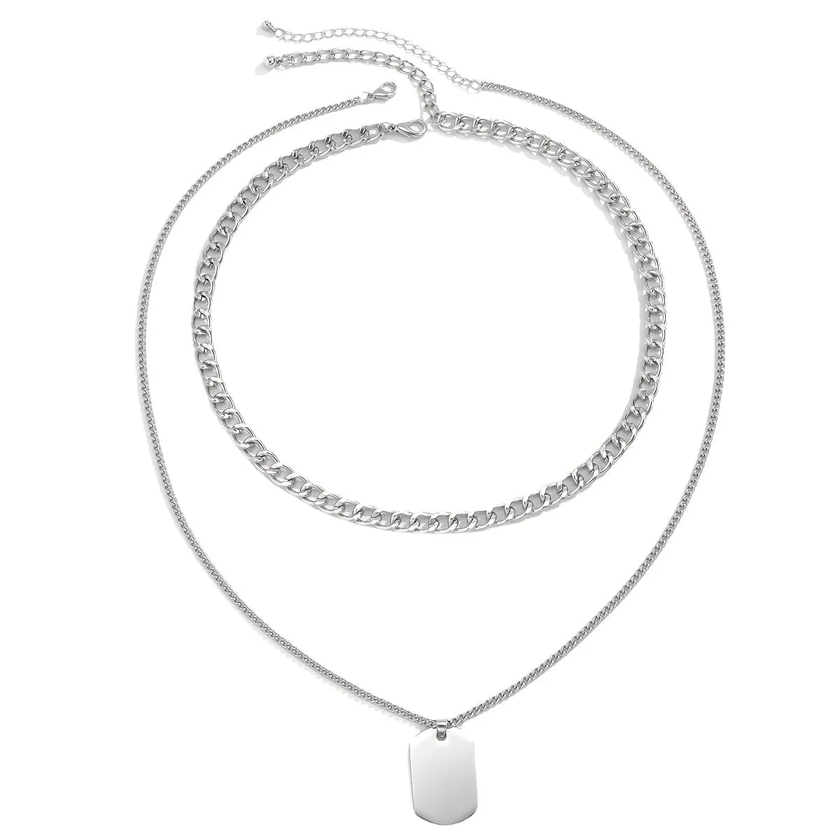Men's Hip Hop Dog Tag Pendant Chunky Chain Necklaces