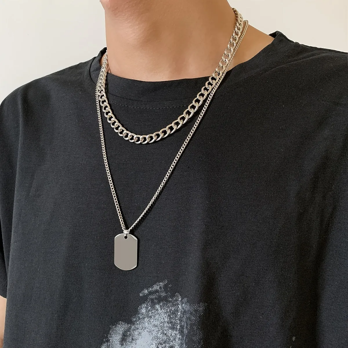 Men's Hip Hop Dog Tag Pendant Chunky Chain Necklaces
