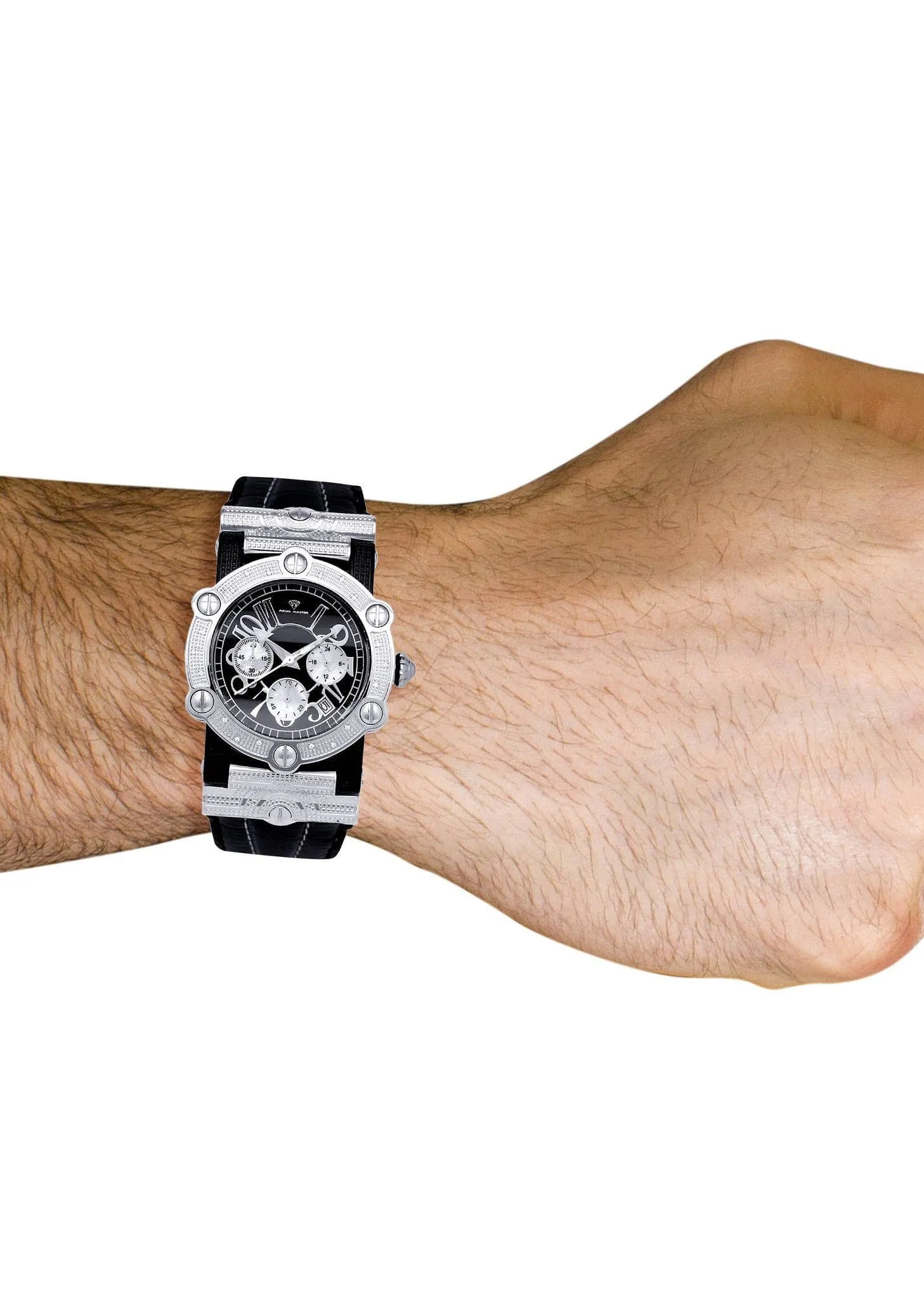 Mens White Gold Tone Diamond Watch | Appx. 0.19 Carats