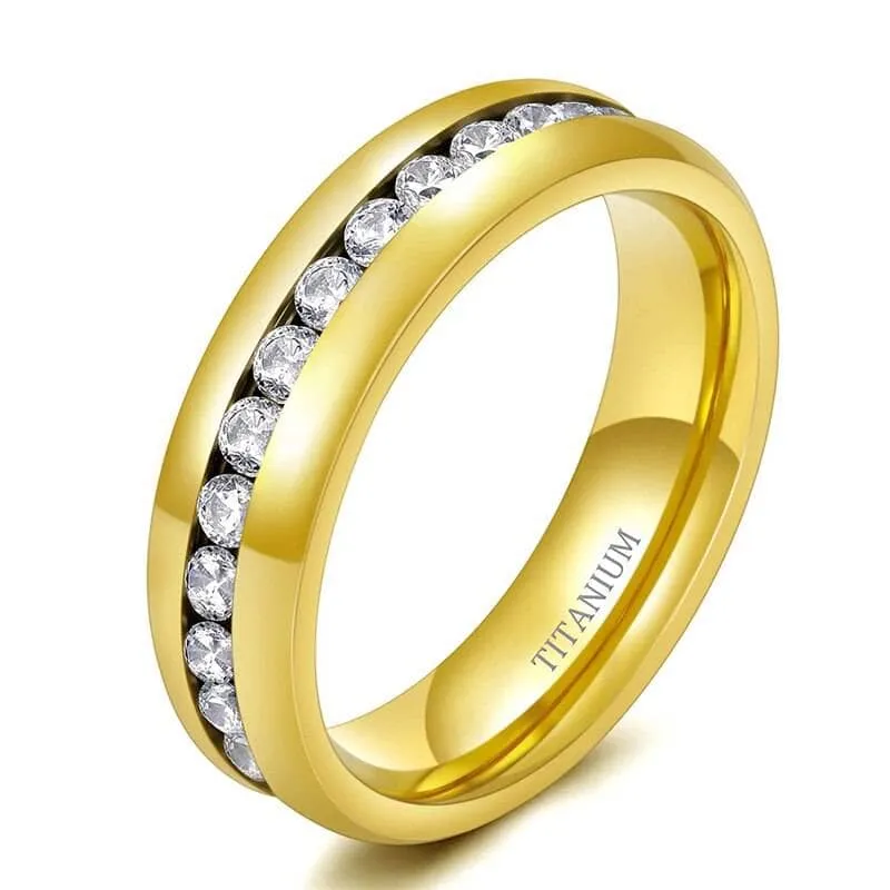 Men's Yellow Gold Titanium with Diamond Wedding Band