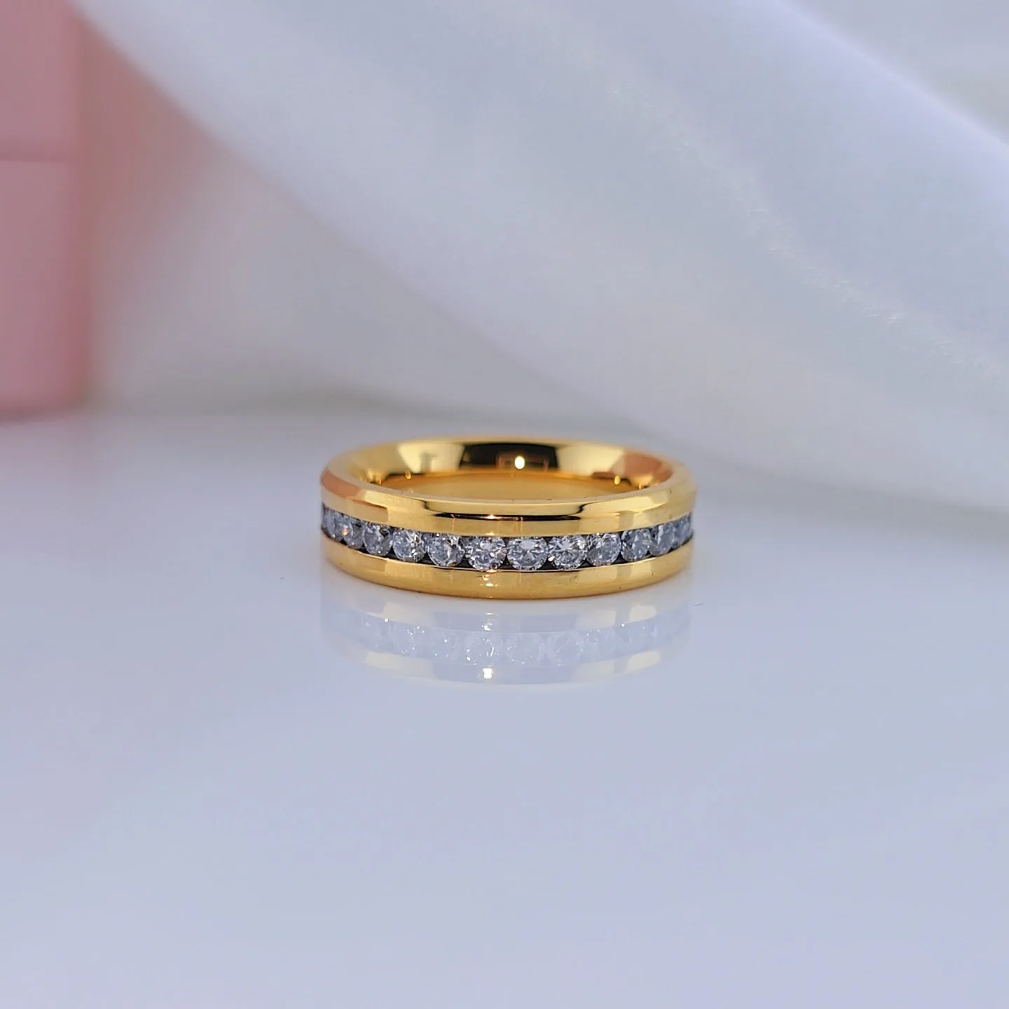 Men's Yellow Gold Titanium with Diamond Wedding Band