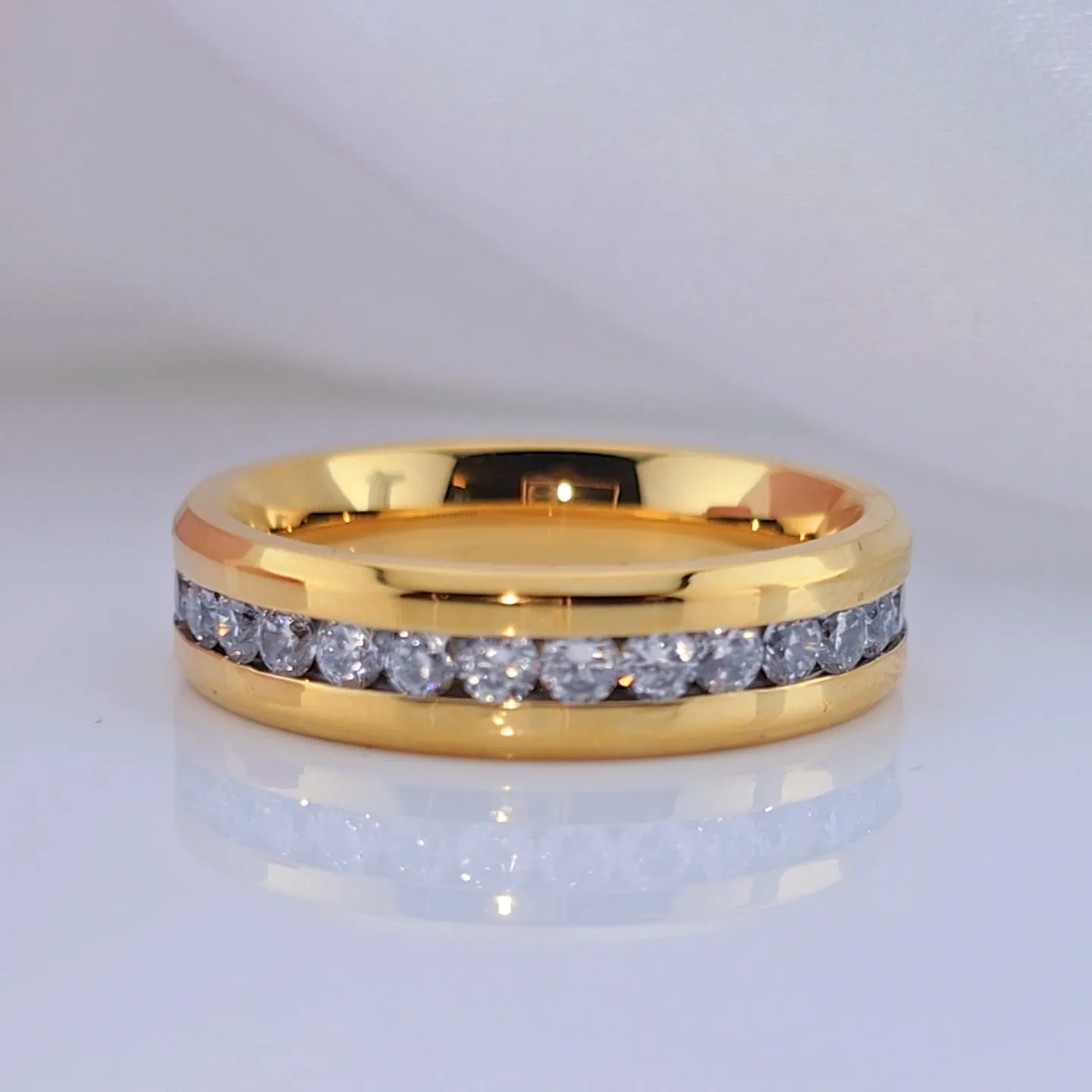 Men's Yellow Gold Titanium with Diamond Wedding Band
