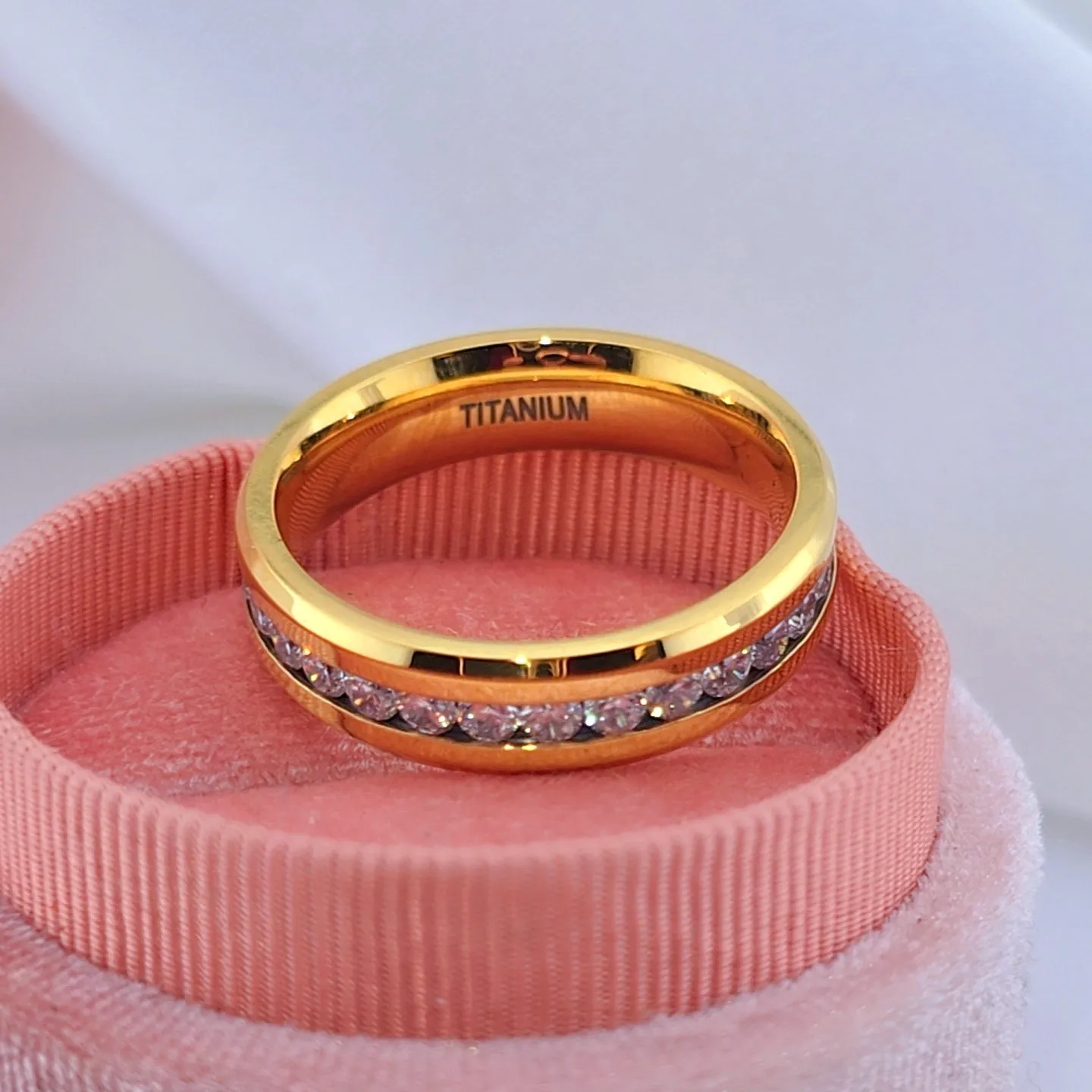 Men's Yellow Gold Titanium with Diamond Wedding Band