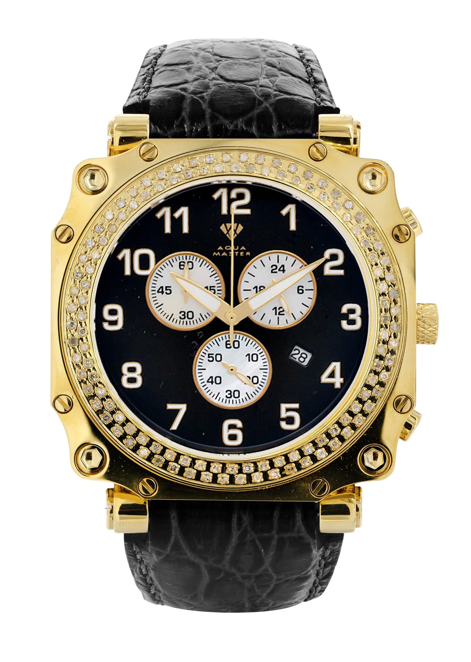Mens Yellow Gold Tone Diamond Watch | Appx. 1.25 Carats