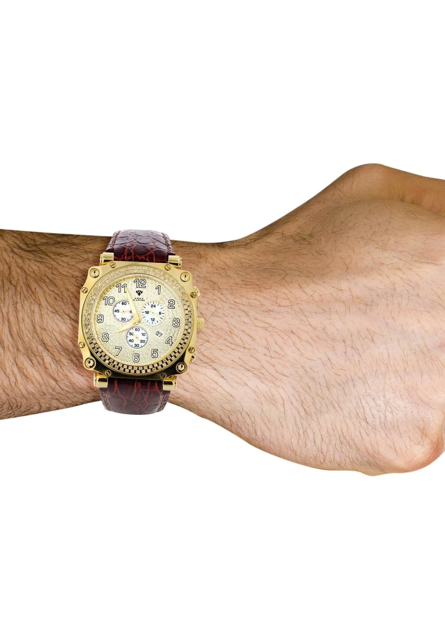 Mens Yellow Gold Tone Diamond Watch | Appx. 1.25 Carats